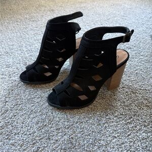 Qupid Black Cutout Heeled Sandals